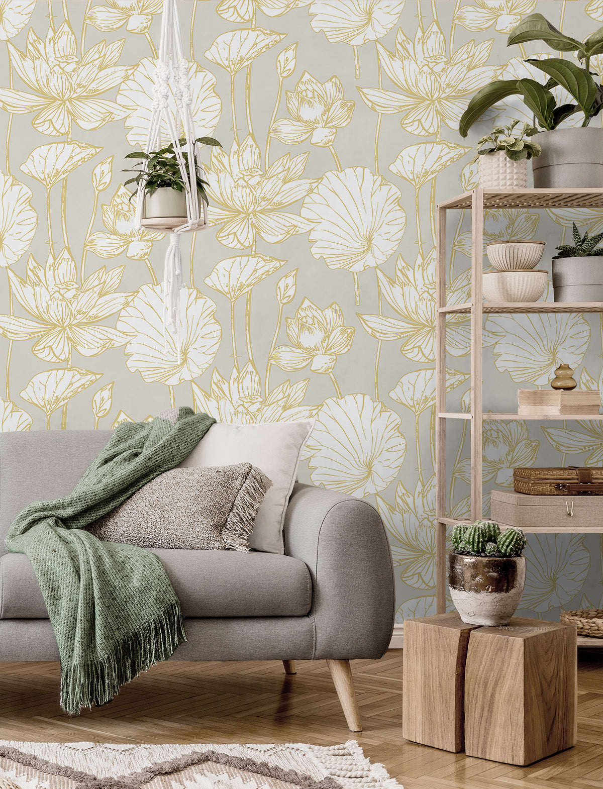 Lotus Floral Grey & Gold by Prepasted Online Metallic Lotus Floral Wallpaper – Seabrook Designs PR11308