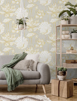 Lotus Floral Grey & Gold by Prepasted Online Metallic Lotus Floral Wallpaper – Seabrook Designs PR11308