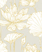 Lotus Floral grey and gold metallic prepasted wallpaper with large lotus blooms