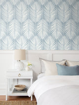 Palm Silhouette Light Blue by Prepasted Online Botanical Wallpaper – Seabrook Designs PR11402