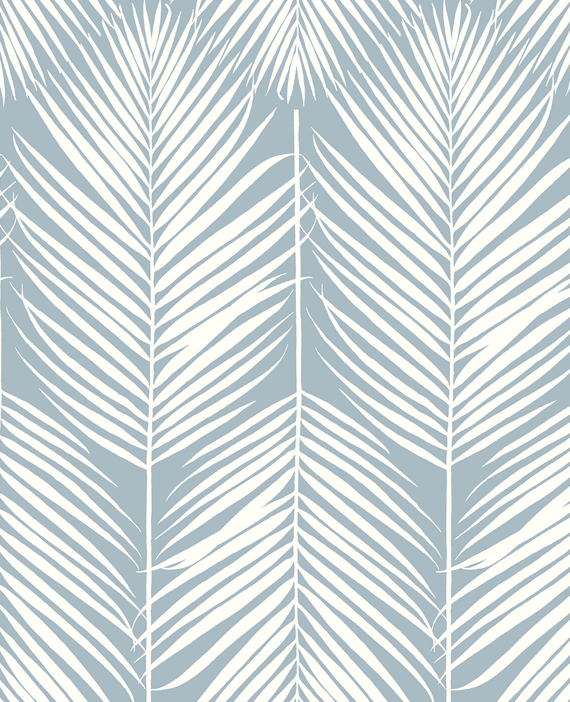 Palm Silhouette wallpaper in light blue with white palm frond silhouettes