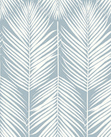 Palm Silhouette wallpaper in light blue with white palm frond silhouettes