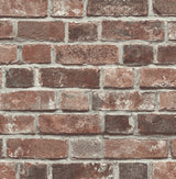 Faux red brick wallpaper in red and charcoal tones with light mortar lines