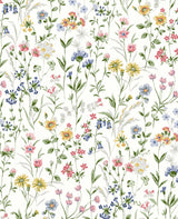 Wildflowers floral wallpaper in multicolor on an off-white background