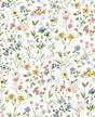 Wildflowers floral wallpaper in multicolor on an off-white background