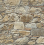 Toffee and ivory faux stone wall wallpaper with realistic stacked stone texture
