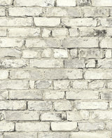 Antique plaster off-white faux brick wallpaper with distressed masonry texture