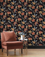 Lana Jacobean Ebony by Prepasted Online Traditional Floral Wallpaper – Seabrook Designs PR12500