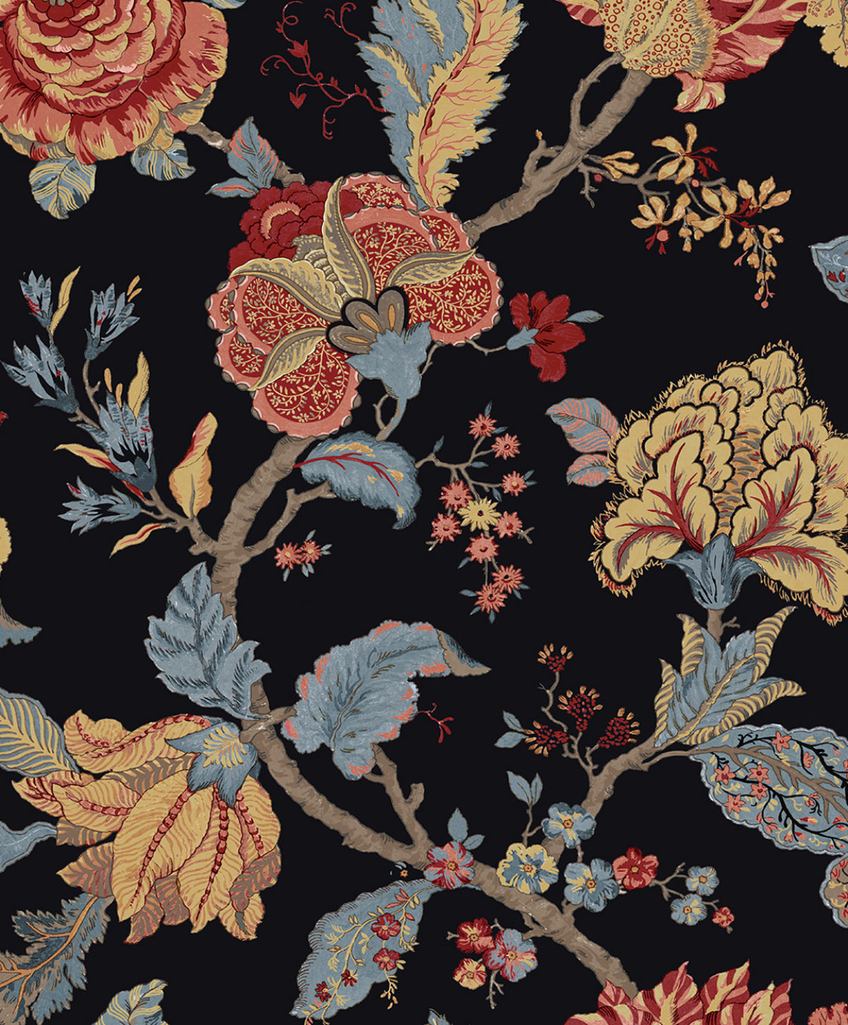 Lana Jacobean ebony traditional floral wallpaper pattern by Seabrook Designs