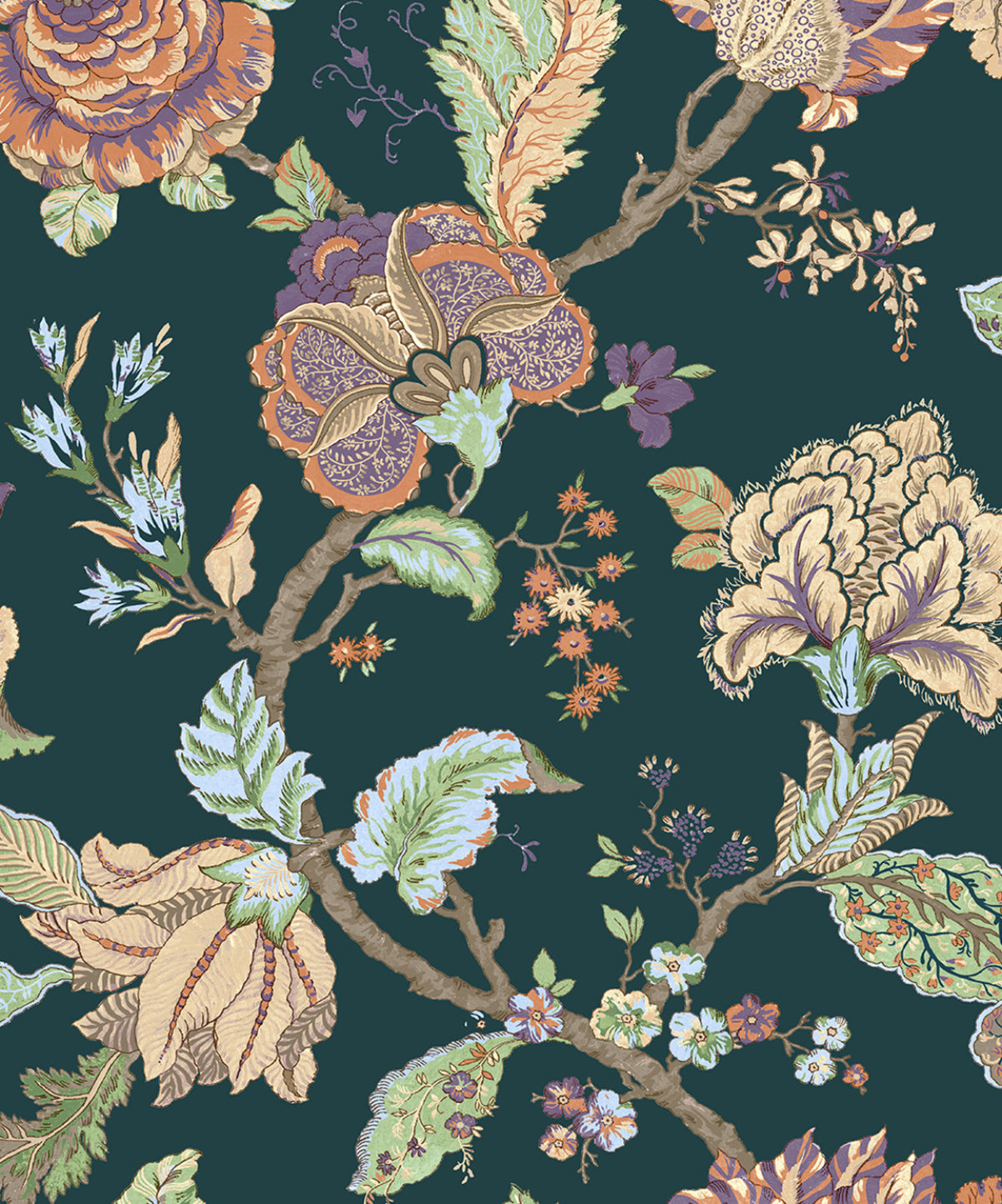 Lana Jacobean Victorian Jade traditional jacobean floral wallpaper with matte finish