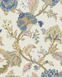 Lana Jacobean wallpaper in Parchment colorway with blue and beige floral branches (matte finish).