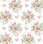 Floral Bouquet wallpaper in Watermelon & Buttercup featuring scattered watercolor floral bouquets in pink, yellow and green on a white ground.