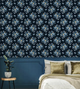 Floral Bouquet Midnight Blue & Toffee by Prepasted Online Prepasted Floral Wallpaper – Seabrook Designs PR12602