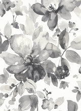 Gray watercolor floral wallpaper pattern in the Inkwell colorway
