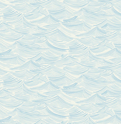 Seaside Waves wallpaper in Blue Oasis with an allover illustrated wave pattern and matte finish.