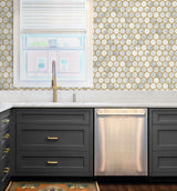 Faux Hex Tile Alaska Grey & Metallic Gold by Prepasted Online Hex Tile Wallpaper – Seabrook Designs PR12905