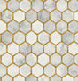 Faux hex tile wallpaper pattern in Alaska grey with metallic gold grout lines