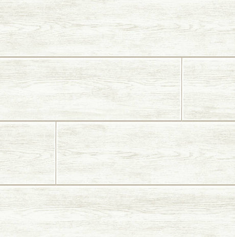 Alabaster coastal faux shiplap wood-look wallpaper pattern with matte finish