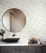 Chevron Faux Tile Gold and Pearl Grey by Prepasted Online Chevron Faux Tile Wallpaper – Seabrook Designs PR13105