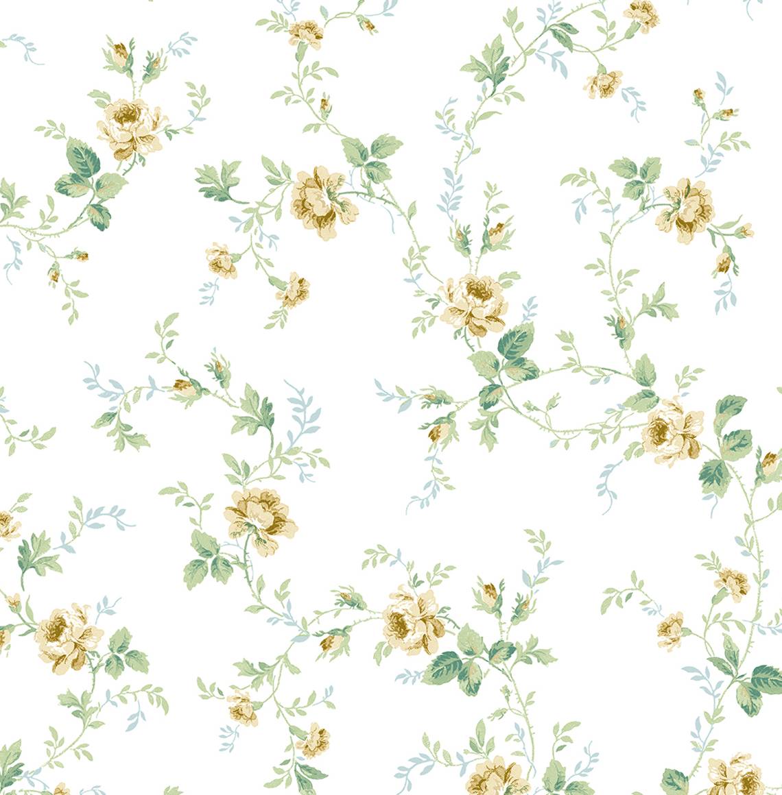 Meadow Floral Trail wallpaper in Wheatfield & Sage floral vine pattern on a light ground