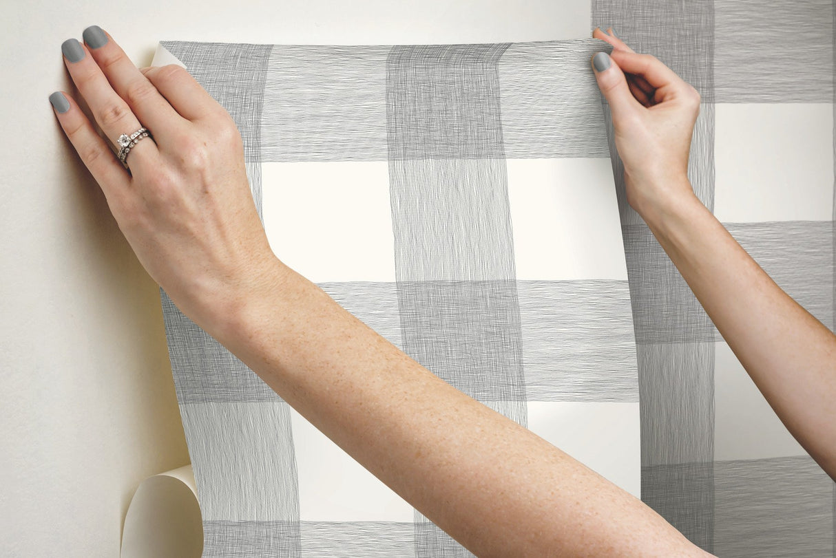 Common Thread Black & White Peel & Stick Wallpaper with Buffalo Check Plaid Pattern - York PSW1000RL