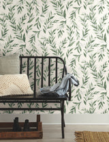 Olive Branch Olive Grove Peel & Stick Wallpaper with Botanical Watercolor Leaf Pattern - York PSW1001RL