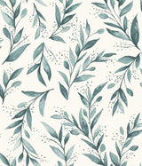 Olive Branch Teal Peel & Stick Wallpaper with Botanical Farmhouse Style - York PSW1002RL