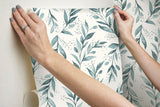 Olive Branch Teal Peel & Stick Wallpaper with Botanical Farmhouse Style - York PSW1002RL