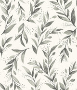 Olive Branch Charcoal Peel & Stick Non Woven Wallpaper with Botanical Olive Motif - York PSW1003RL