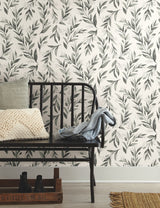 Olive Branch Charcoal Peel & Stick Non Woven Wallpaper with Botanical Olive Motif - York PSW1003RL
