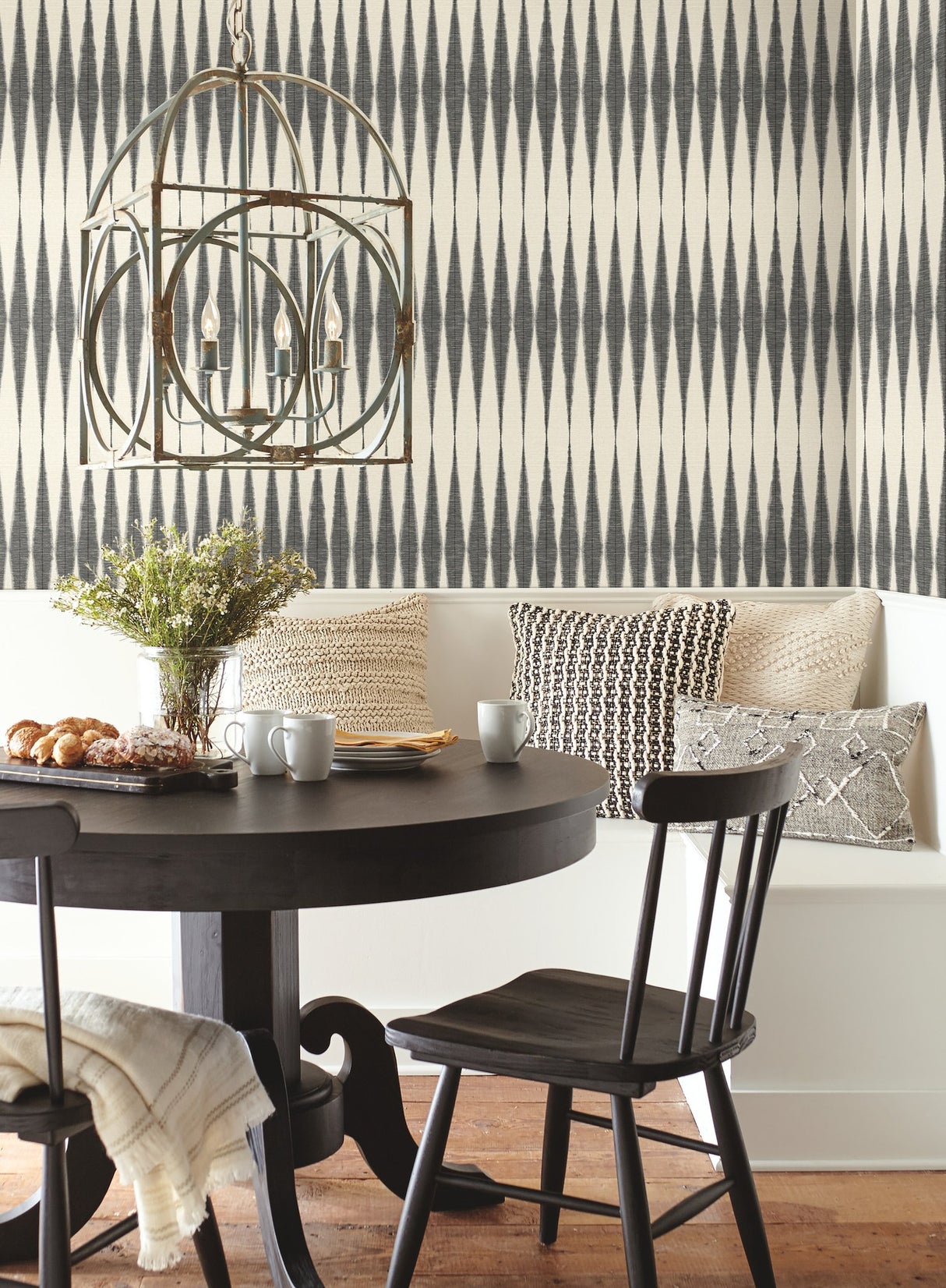 Magnolia Home Handloom Black Peel & Stick Wallpaper with Bohemian Geometric Pattern - York PSW1004RL