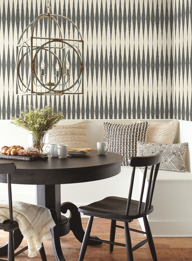 Magnolia Home Handloom Black Peel & Stick Wallpaper with Bohemian Geometric Pattern - York PSW1004RL