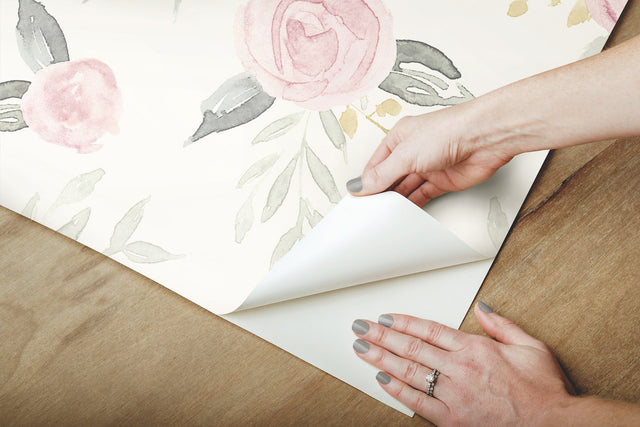 Watercolor Roses Pink Peel & Stick Wallpaper with Botanical Floral Pattern - York PSW1010RL