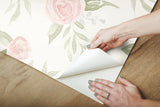 Magnolia Home Watercolor Roses Coral Peel & Stick Wallpaper with Botanical Floral Motif - York PSW1013RL