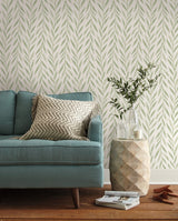 Willow Green Peel & Stick Wallpaper with Botanical Willow Stripe - Magnolia Home PSW1016RL