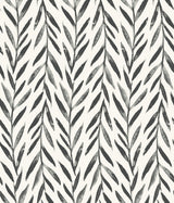 Willow Black Peel & Stick Wallpaper with Botanical Watercolor Leaf Stripe - York PSW1017RL