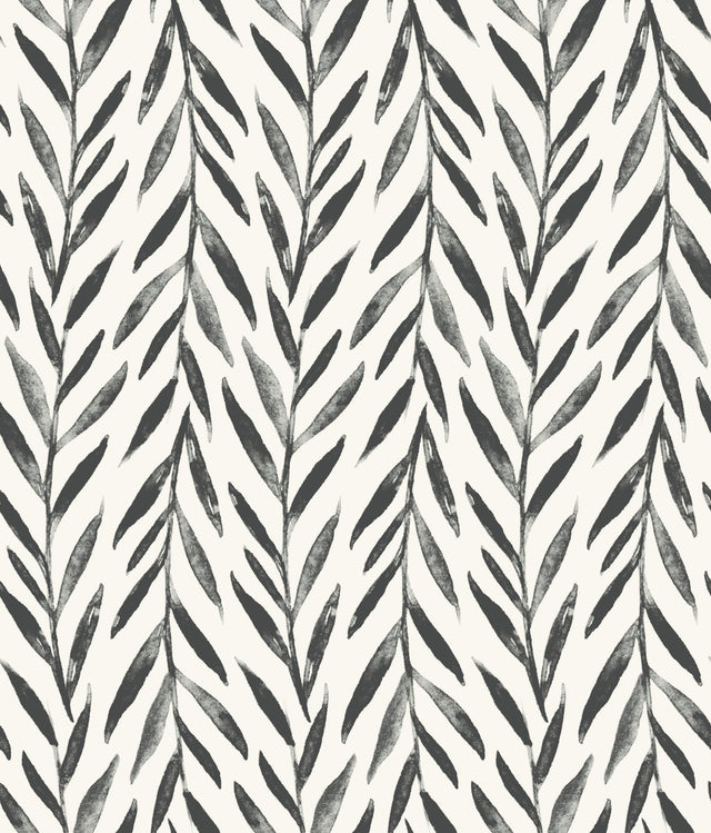 Willow Black Peel & Stick Wallpaper with Botanical Watercolor Leaf Stripe - York PSW1017RL