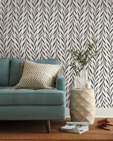 Willow Black Peel & Stick Wallpaper with Botanical Watercolor Leaf Stripe - York PSW1017RL
