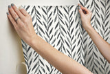 Willow Black Peel & Stick Wallpaper with Botanical Watercolor Leaf Stripe - York PSW1017RL