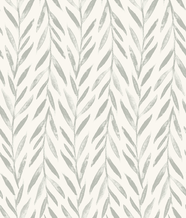Magnolia Home Willow Grey Peel & Stick Wallpaper with Botanical Watercolor Leaf Stripe - York PSW1018RL