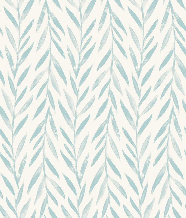 Willow Blue Peel & Stick Wallpaper with Botanical Watercolor Leaf Stripe - York PSW1019RL