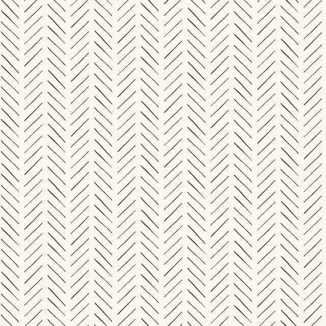 Pick-Up Sticks Black Peel & Stick Wallpaper with Herringbone Stripe - York PSW1020RL