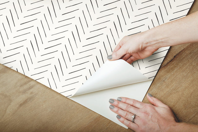 Pick-Up Sticks Black Peel & Stick Wallpaper with Herringbone Stripe - York PSW1020RL