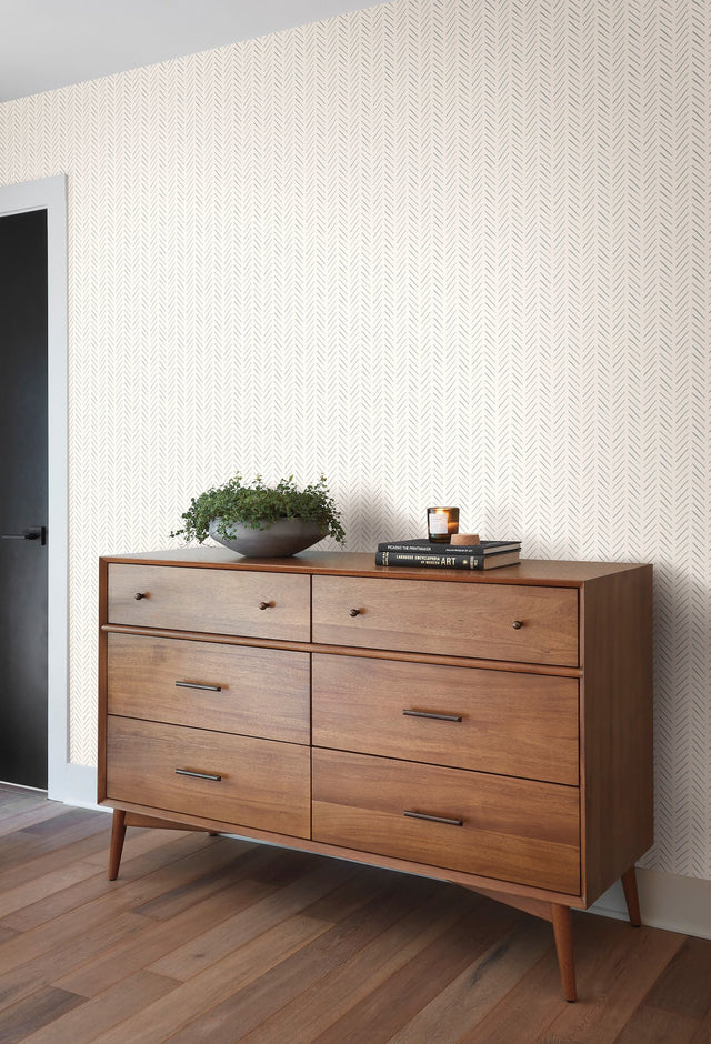 Pick-Up Sticks Blue Peel & Stick Wallpaper with Chevron Herringbone Small Print - York PSW1021RL