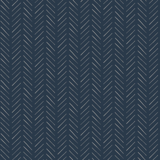 Pick-Up Sticks Blue Peel & Stick Wallpaper with Small Chevron Herringbone Stripe - York PSW1022RL