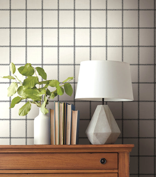 Sunday Best Black Peel & Stick Wallpaper with Plaid Grid Pattern - York PSW1023RL