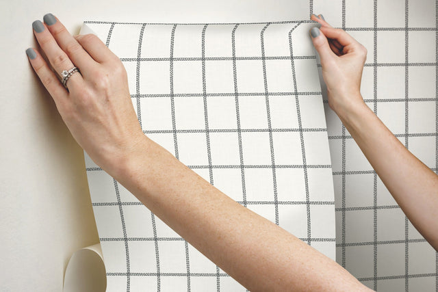 Sunday Best Black Peel & Stick Wallpaper with Plaid Grid Pattern - York PSW1023RL