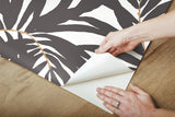 Bali Leaves Black Peel & Stick Wallpaper with Bohemian Palm Leaf Pattern - York PSW1029RL