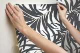 Bali Leaves Black Peel & Stick Wallpaper with Bohemian Palm Leaf Pattern - York PSW1029RL