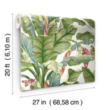 Banana Leaf White & Green Peel & Stick Wallpaper with Botanical Tropical Banana Leaf Pattern - York PSW1034RL